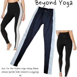 Beyond Yoga To The Frame High Waist Black White stripe Side Women's Leggings xs